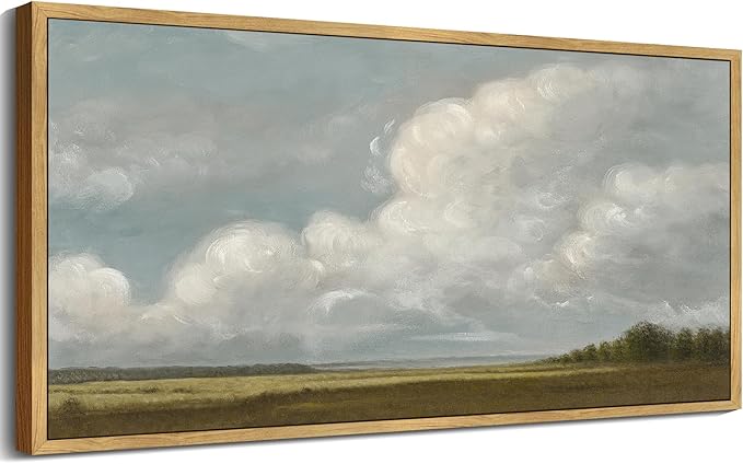 SHENIFY Vintage Framed Wall Art Grassland Meadow Landscape Scenery Rustic Home Decor Retro Decorations for Farmhouse Bedroom Living Room Ready to Hang Wall Artwork - 8x16in Natural Framed