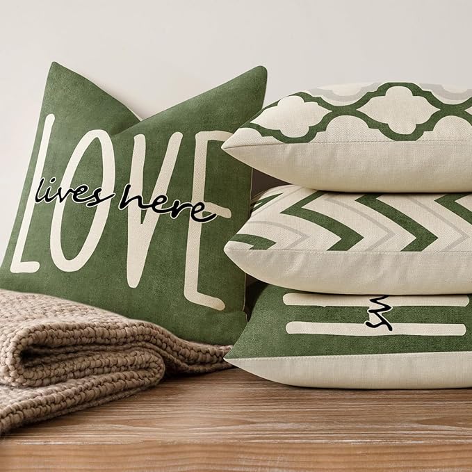 YCOLL Farmhouse Pillow Covers 18x18 Set of 4 Throw Pillow Covers Rustic Linen Decorative Pillows Square Cushion Covers for Couch Sofa Bedroom Home Decor