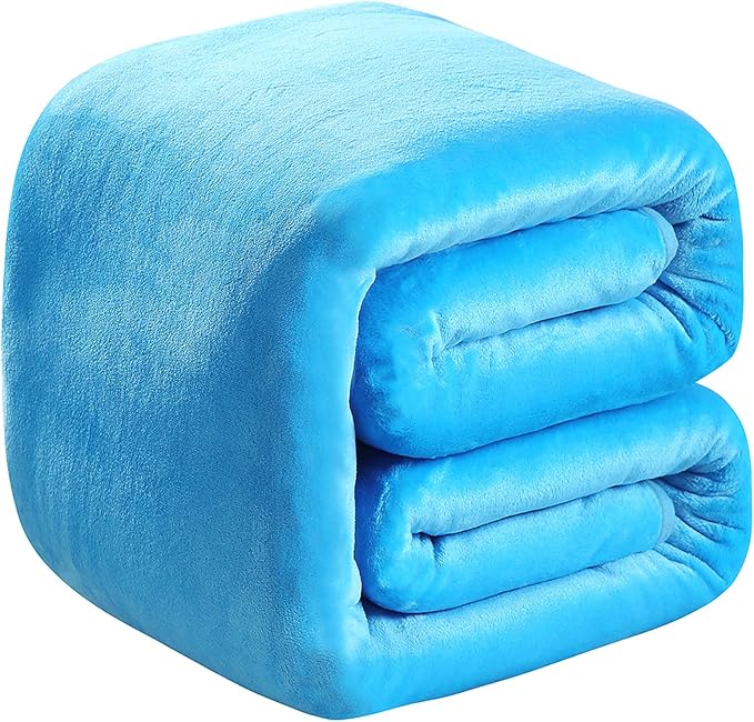 Polar Fleece Blankets Queen Size Light Blue for The Bed Extra Soft Brush Fabric Super Warm Sofa Blanket 90" x 90"(Lake Blue Queen)