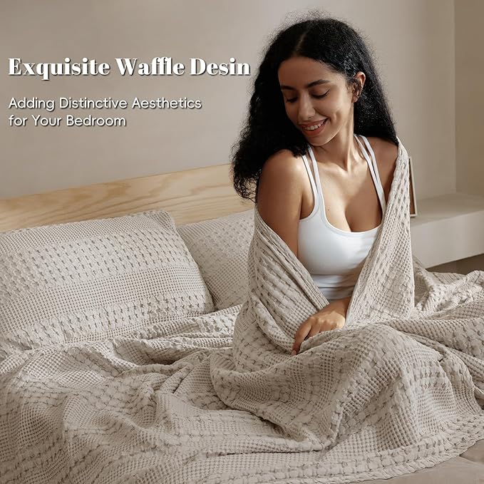 PHF 100% Cotton Waffle Weave Blanket King Size for Bed, Soft Lightweight & Breathable for Spring and Summer, All-Season Comfort, Luxury Aesthetic Blanket for Home Decor, 108"x90", Pearl Gray