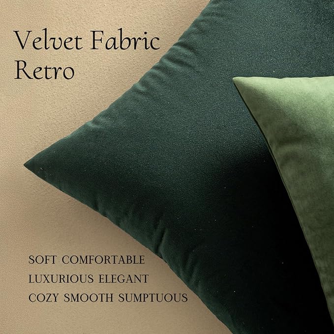 MIULEE Pack of 2 Velvet Soft Solid Decorative Square Throw Pillow Covers Cushion Case Home Decor for Sofa Bedroom Car 16x16 Inch Army Green