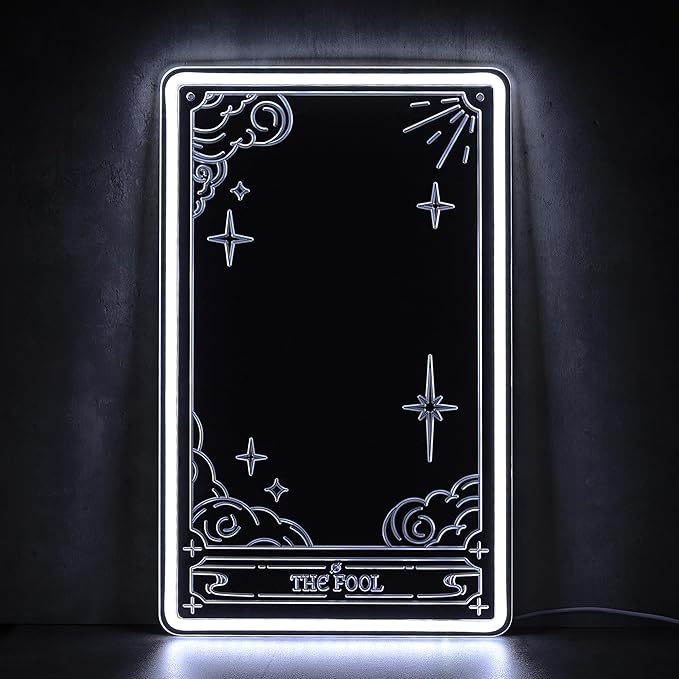 Kavaas Tarot Mirror Neon Sign - Cold White Mystical LED Neon Light for Occult Room Wall Decor, Witchy Art Spiritual Room Decor, Best Gifts for Fortune Teller, Tarot Enthusiast