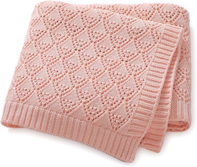 Neiwech Cotton Cellular Baby Blanket Knitted Swaddle Crib Nursery Receiving Blankets for Newborn Boy Girl 40 x 30 Inch Pink