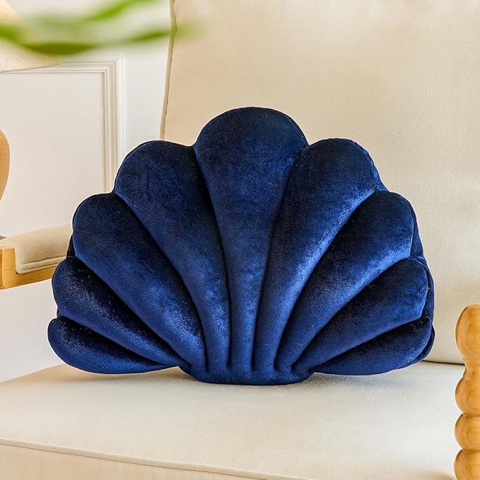 Lfsaaj Navy Blue Seashell Throw Pillows, Shell Shaped Throw Pillows, 18 Inch Soft Velvet Home Decorative Pillow Plush Cushion for Bed Couch Living Sofa Room Decor Accent Throw Pillow