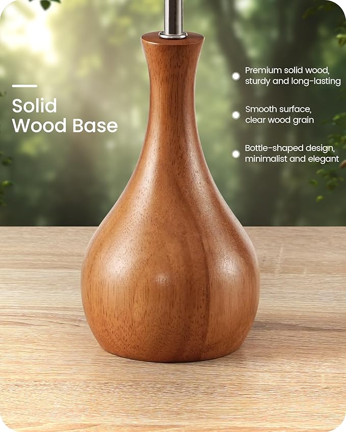 Green Table Lamp, 14.2" Small Bedside Lamp, Wood Table Lamp with Green Linen Lampshade & Dark Wood Base, Modern Nightstand Lamp for Bedroom, E26 Base, Bulb Not Included, LJ09TL05