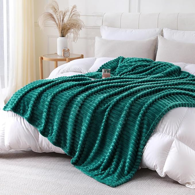 Teal Throw Blanket for Couch Sofa 60x80 inches Striped Fleece Blankets Room Home Decor Lightweight Plush Soft Cozy Gifts for Women Mom Girls