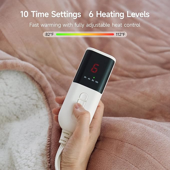 GOTCOZY Heated Blanket - Queen Size Electric Blanket with Dual Controller, 6 Heating Levels & 10 Hour Auto Off, ETL Certified (84x90 Inch Rose Dust)