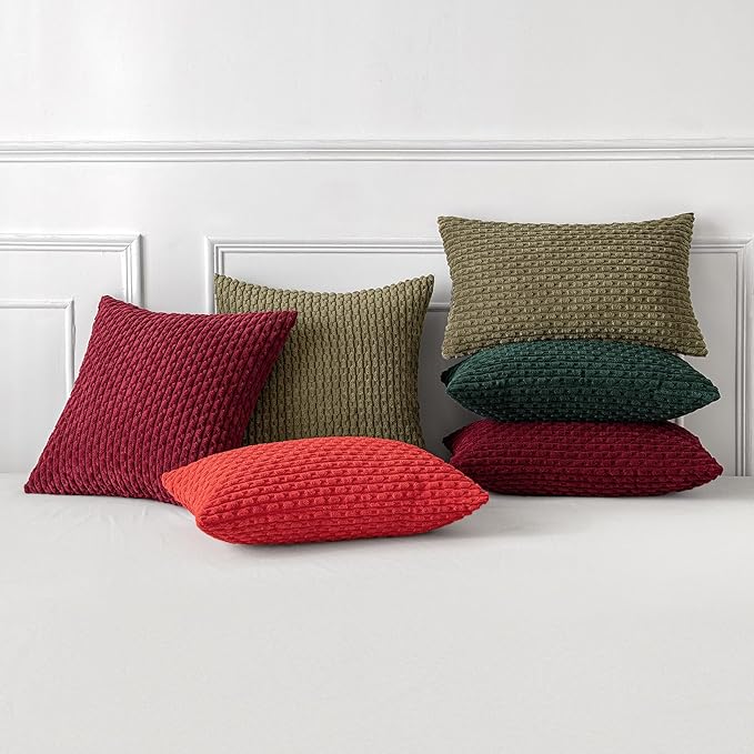 MIULEE Pack of 2 Decorative Throw Pillow Covers 20x20 Inch Soft Boho Striped Textured Corduroy Pillow Covers Modern Farmhouse Home Decor for Couch Bed Sofa Living Room Olive Green