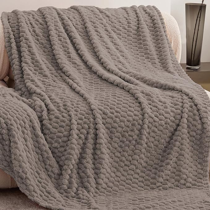 Super Soft Fleece Twin Blanket 50x70 Inches for Couch, Premium Silky with 3D Imitation Turtle Shell Jacquard Decorative Blankets, Lightweight and Cozy for Sofa.Taupe