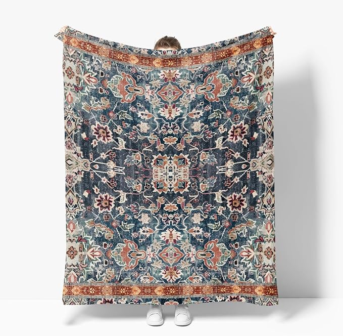 Horaldaily Boho Bohemia Style Blanket Throw, Vintage Country Rustic Farmhouse Soft Fuzzy Plush Faux Fur Cozy Blankets for Couch Sofa Bed Lounging, Ideal Gifts for Kids Adults Wife Self, 40x50