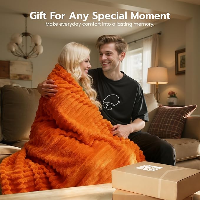 Joiedomi Orange Throw Blanket for Couch, Soft & Warm Orange Fleece Blankets Gifts for Women Mom, Cozy Cute Soft Throw 50x60 Inches