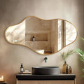 Bathroom Mirrors for Over Sink - Long Wall Mirrors Decorative 24"x 43" Asymmetrical Abstract Aviation Aluminum Alloy Frame Unique for Bedroom, Living Room, Cloakroom, Entryway Gold