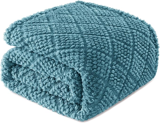 Whale Flotilla Fuzzy Fleece Throw Blanket for Couch, Bed, Soft Fluffy Jacquard Waffle Blankets for All Season, Lightweight and Warm, 50x60 Inch, Slate Blue