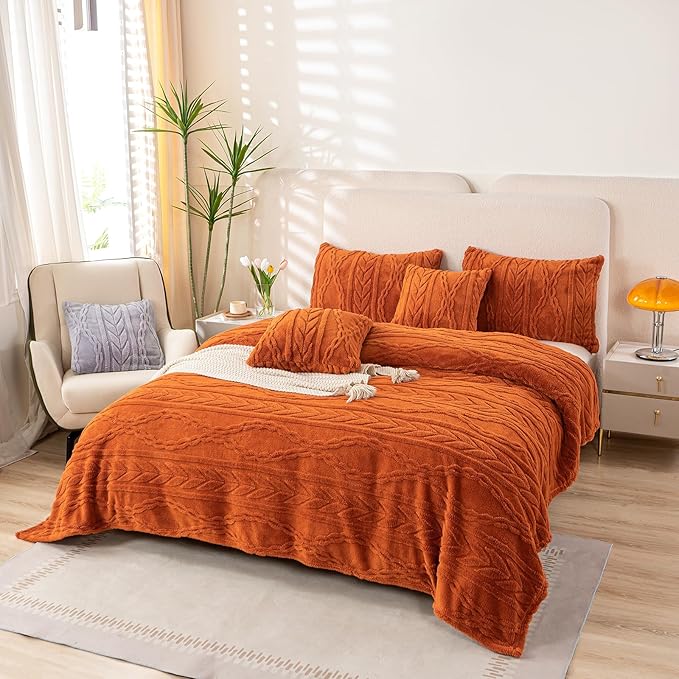 YUSOKI Twin XL Blanket Single Layer,Weight(3.1lb),370GMS-3D Stylish Design for Gift Home Decor (Burnt Orange,65"x90")