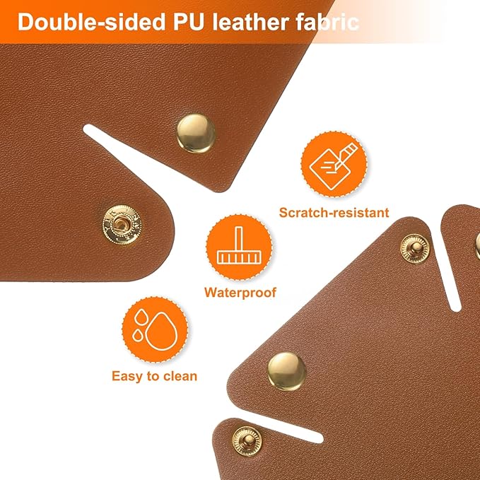 HARFINGTON 2pcs PU Leather Valet Tray Unisex Valet Tray Folding Round Catchall Tray Portable Entryway Table Tray Nightstand Bedside Desk Tray for Key Watch Coin Jewelry Dice, Light Brown