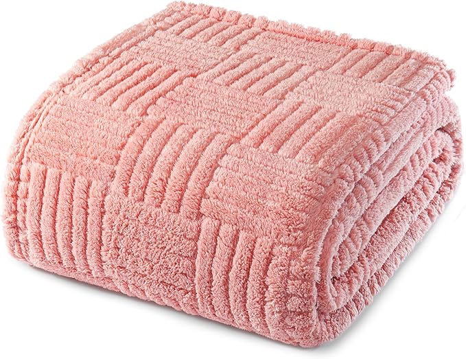 Whale Flotilla Lightweight Fleece King Size Blanket for Bed, Fuzzy Soft Blankets with Decorative Jacquard Pattern for All Season, Warm and Fluffy, 90x104 Inch, Pink