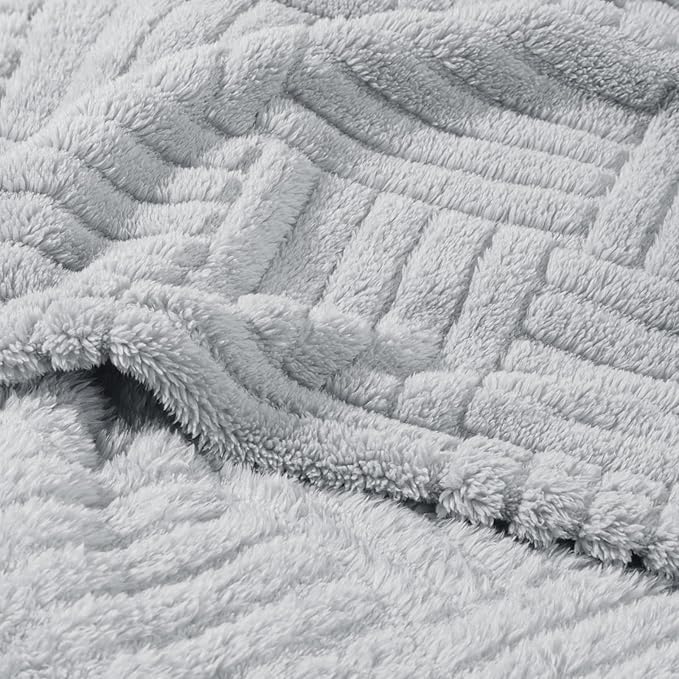 Whale Flotilla Lightweight Fleece King Size Blanket for Bed, Fuzzy Soft Blankets with Decorative Jacquard Pattern for All Season, Warm and Fluffy, 90x104 Inch, Light Grey