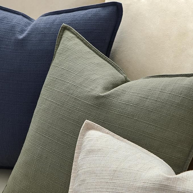 MIULEE Euro Sham Pillow Covers for Bed 26x26, 2 Pack Olive Green Thick & Textured Decorative Throw Pillow Covers, Neutral Linen Cushion Cases, Modern Farmhouse Home Decor, No Filling