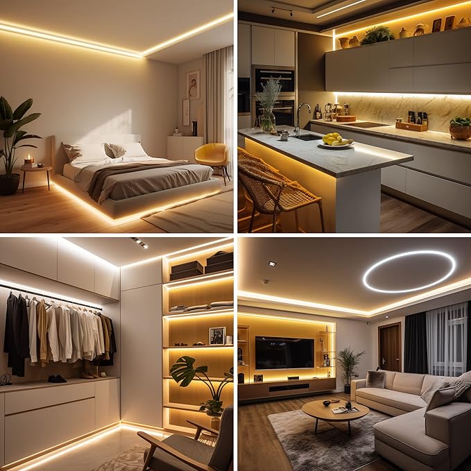 32.8ft COB LED Strip Light Warm White, High Bright LED Strips with 320LEDs, RF Remote and UL Power Supply, 3000K Dimmable LED Lights for Bedroom,Kitchen, DIY Home Decoration, 2 Rolls of 16.4ft
