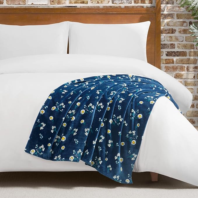 Lucky Brand Daisy Navy Blue Floral 50"X70" Cozy Plush Blanket - Premium Microfiber Throw for Luxurious Comfort and Style