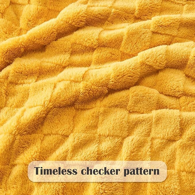 NEWCOSPLAY Super Soft Twin Blanket Mustard Yellow Premium Silky Flannel Fleece 3D Checkered Lightweight Bed Blanket All Season Use (Mustard Yellow Checkered, Twin(60"x80"))