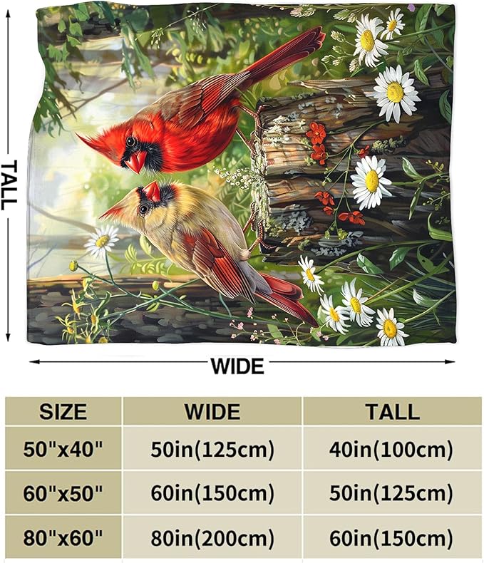Cardinal Bird Throw - Soft, Warm & Cozy Fleece Blanket for Couch, Sofa, Bed - 50"x40" - Perfect for Girls, Boys, Women, Men, Kids & Adults