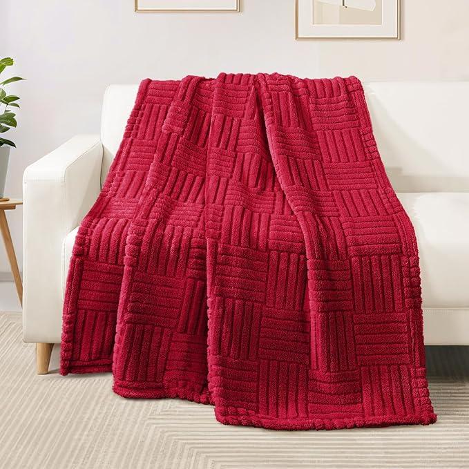 Whale Flotilla Lightweight Fleece King Size Blanket for Bed, Fuzzy Soft Blankets with Decorative Jacquard Pattern for All Season, Warm and Fluffy, 90x104 Inch, Red