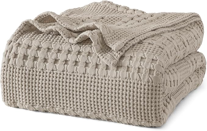 PHF 100% Cotton Waffle Weave Blanket Twin Size for Bed, Soft Lightweight & Breathable for Spring and Summer, All-Season Comfort, Luxury Aesthetic Blanket for Home Decor, 66"x90", Pearl Gray