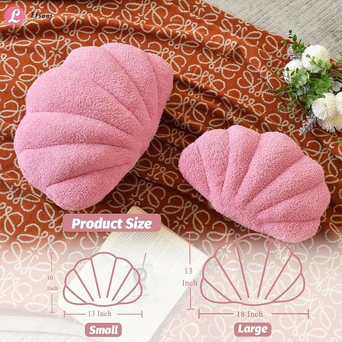 Lfsaaj Pink Seashell Throw Pillows, Shell Shaped Throw Pillows, 13 Inch Soft Home Decorative Pillow Plush Cushion for Bed Couch Living Sofa Room Decor Accent Throw Pillow (Dusty Pink, Large-18Inch)
