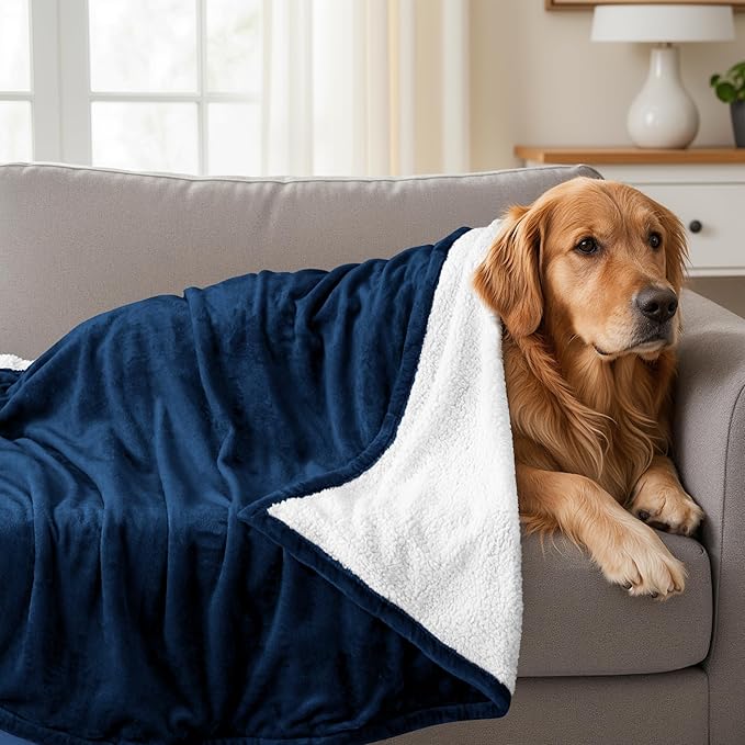 Utopia Bedding Sherpa Blanket Queen Size (Navy, 90x90 Inches) - Soft Lightweight Plush Fleece Reversible Blanket for Bed, Sofa, Couch, Camping and Travel
