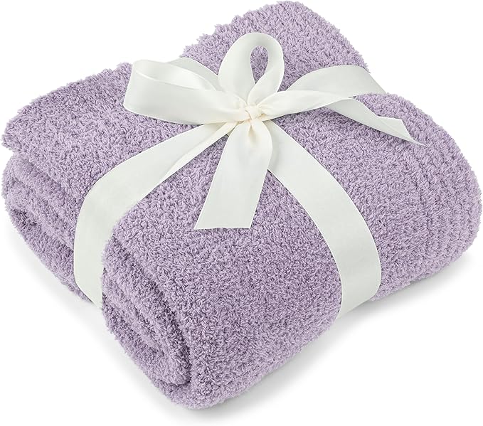 PAVILIA Super Soft Throw Blanket for Couch, Fluffy Cozy Lightweight Purple Blanket, Large Fuzzy Warm Knit Blanket for Bed Sofa, Lavender Lilac, 60x80