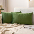 MIULEE Velvet Throw Pillow Covers 12x20 Inch, Pack of 2 - Moss Green, Soft Solid Lumbar Decorative Pillow Covers Modern Luxury Home Decor for Spring Couch Sofa Bedroom Livingroom