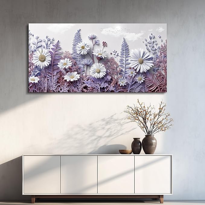 QIYILEXWART Canvas Wall Art For Living Room Wall Decor For Bedroom Office Wall Decoration Daisy Fern Landscape Painting Farmhouse Pictures Artwork Room Aesthetic Home Decor 20x40 In