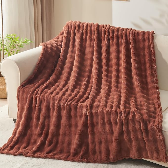 NEWCOSPLAY Queen Blanket for Couch Coffee Super Soft Flannel Fleece 3D Bubble Lightweight Bed Blanket All Season Use (Coffee, Queen(90"x90"))