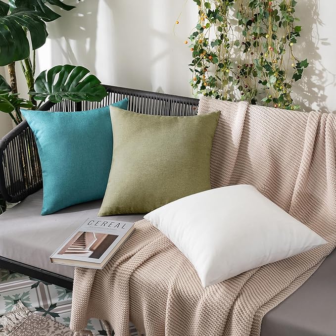 MIULEE Pack of 2 Decorative Outdoor Solid Waterproof Throw Pillow Covers Spring Faux Linen Garden Farmhouse Cushion Cases for Patio Tent Balcony Couch Sofa 16x16 Inch Light Olive Green