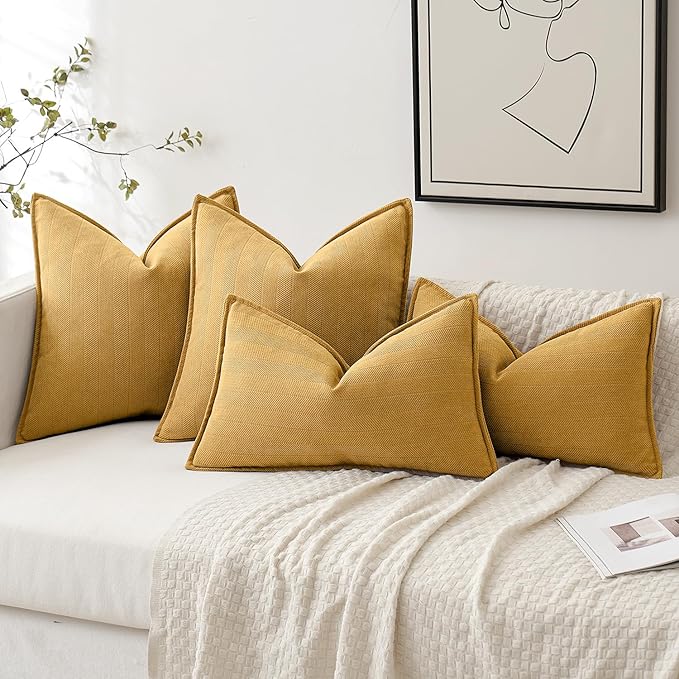 MIULEE Pack of 2 Gold Decorative Pillow Covers 16x16 Inch Soft Chenille Luxurious Couch Throw Pillows Farmhouse Cushion Covers with Elegant Design for Sofa Bedroom Living Room Spring Home Decor
