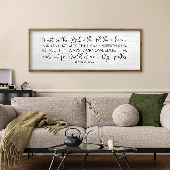 TQianJiang Trust in the Lord With All Thine Heart Bible Verse Wall Decor, 40"X15" Christian Scripture Inspirational Quotes Proverbs 3:5-6 Sign, Faith Motivational Large Religious Christ Prayer Wall Art (Wood)