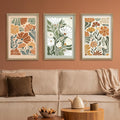 Wildflower Floral Green Botanical Wall Art Print 16"x24" Set of 3 flower Illustrations Minimalist Modern Boho Sign Wood Framed for Living Room Bedroom Office Abstract Wall Hang Decor (Wood)
