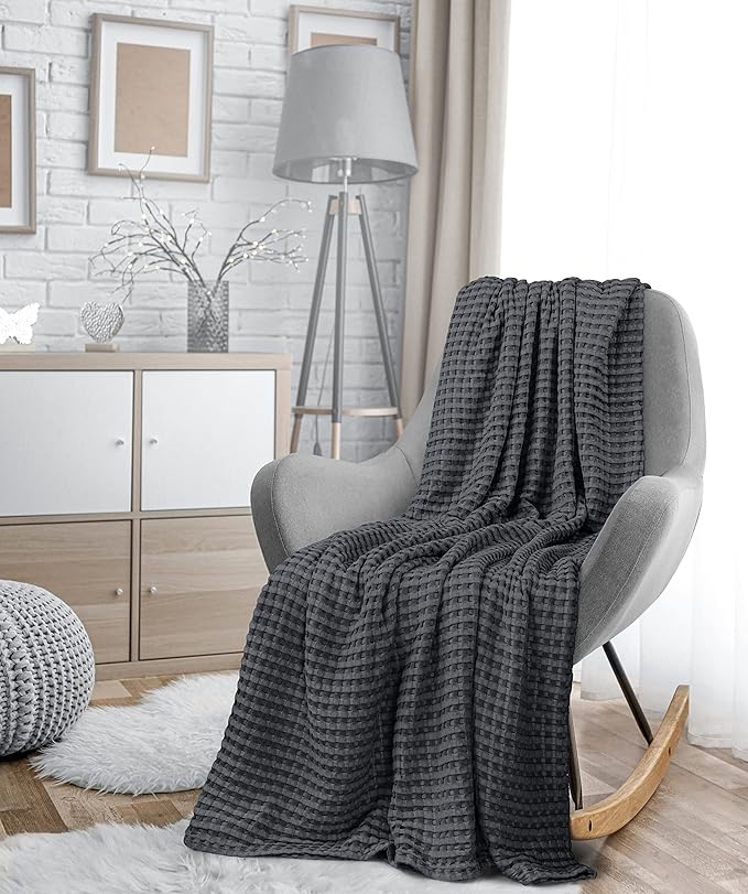 Utopia Bedding Charcoal 100% Cotton Waffle Blanket 300 GSM [King - 90x108 Inch] Soft Lightweight Breathable Bed Blanket for All Season