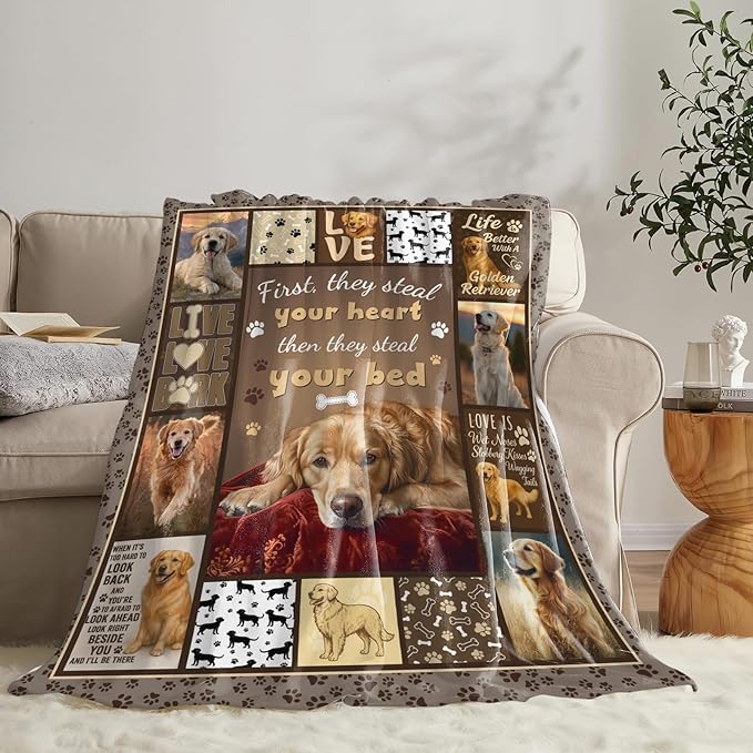Golden Retriever Blanket for Girls Women Boys Men Adults Kids Soft Cozy Fleece Goldie Dog Pet Throw Blankets Gifts Warm Flannel Plush Lightweight Decor for Couch Bed Sofa 60"X50"