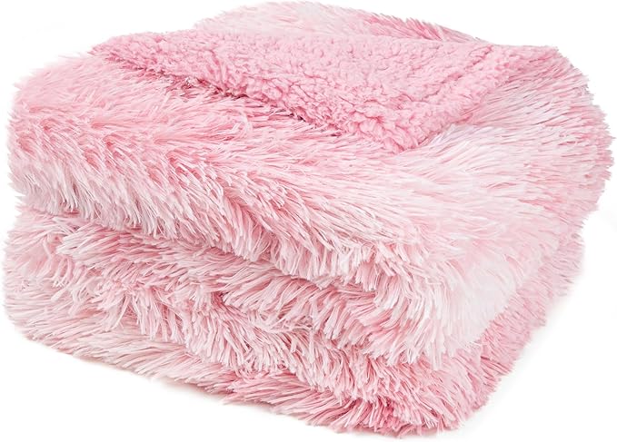 PAVILIA Pink Fluffy Throw Blanket for Couch, Twin Bed, Fuzzy Blanket for Women Men, Furry Plush Warm Blanket Bed Sofa, Super Soft Thick Faux Fur Sherpa Blanket Throw, Tie-Dye, 60x80