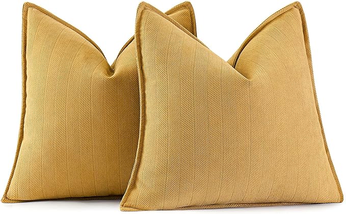 MIULEE Pack of 2 Gold Decorative Pillow Covers 22x22 Inch Soft Chenille Luxurious Couch Throw Pillows Farmhouse Cushion Covers Euro Shams with Elegant Design for Sofa Bedroom Living Room Spring Decor