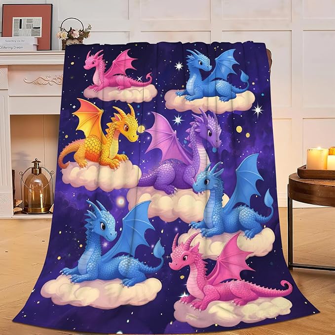 Dragon Throw Blanket - Soft Plush Fleece Bedding Blankets- Cozy Funny Dragon Stuff Gifts for Girls Boys Kids Women 40"X50"
