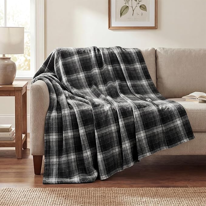 Horaldaily Black Grey Farmhouse Plaid Decorative Blanket Throw, Halloween Rustic Soft Lightweight Blanket for Couch Sofa Bed Lounging Decoration, Ideal Gifts for Kids Adults Self, 50x60