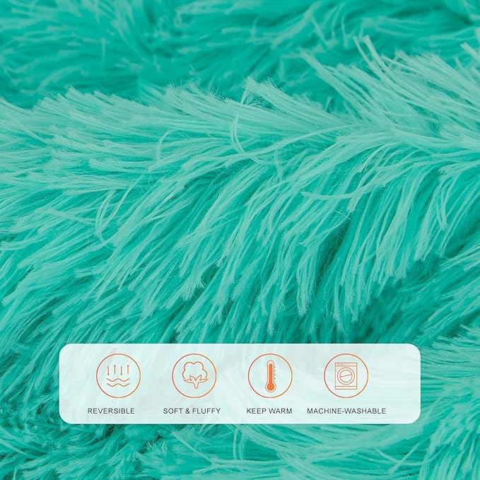TOONOW Extra Soft Fuzzy Faux Fur Blanket Twin Size 70"x78", Reversible Lightweight Plush Fuzzy Cozy Soft Blankets and Throws for Couch Sofa Bed, Decorative Fluffy Plush Comfy Blanket, Turquoise