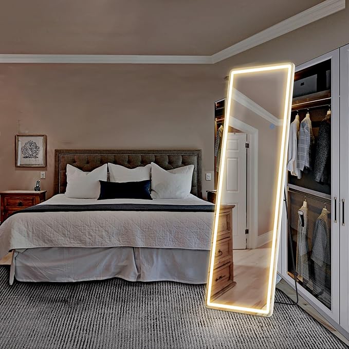 DUMOS 20"×63" Full Length Mirror with Light, LED Floor Full Body Mirror with 3 Color Lighting, Wall Mounted Stand Mirror for Bedroom, Dressing Room, Living Room, Bathroom