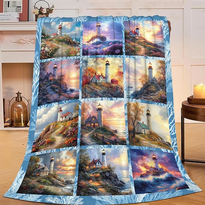 Lighthouse Blanket for Girls Women Boys Men Adults Kids Soft Cozy Fleece Nautical Throw Blankets Gifts Warm Flannel Plush Lightweight Decor for Couch Bed Sofa 60"X50"