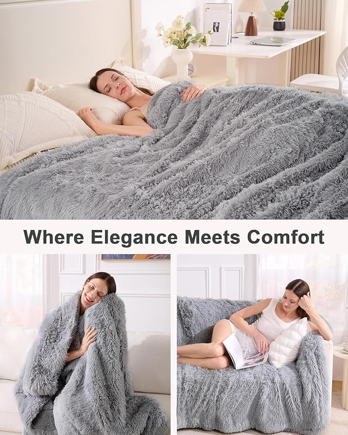 Super Soft Fluffy Fuzzy Faux Fur Sherpa Fleece Blanket Twin Size, Plush Thick Warm Blanket for Bed Couch, College Dorm Essentials Gifts for Girls Boys, Room Decor for Winter, 60" x 80"