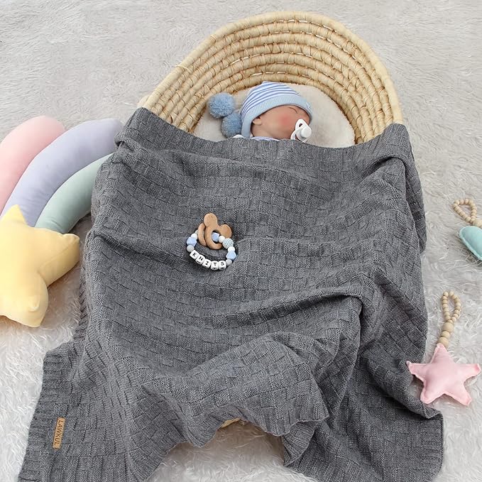 LAWKUL Baby Blankets for Boys Cable Knitted Baby Blanket Girl Airy Soft Newborn Receiving Swaddle Stroller Crib Grey 40"x30"