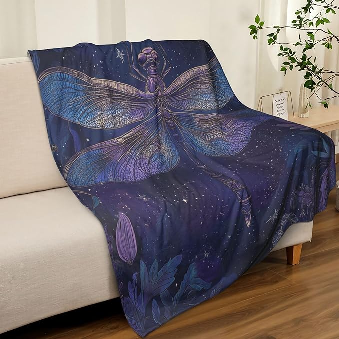 Dragonfly Throw Blanket Soft Warm Cozy Dragonflies Blankets Fuzzy Plush Fleece Dragonfly Blanket Gifts for Couch Bed Sofa Home Decor 40''X50''